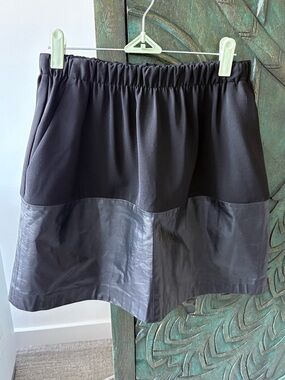 Vince Black Lamb Leather Mixed Media Mini Skirt - S